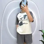 Đồ bộ quần đùi áo tay ngắn cổ tròn in hình