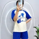 Đồ bộ quần đùi áo tay ngắn cổ tròn in hình