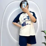 Đồ bộ quần đùi áo tay ngắn cổ tròn in hình