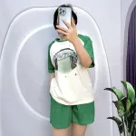 Đồ bộ quần đùi áo tay ngắn cổ tròn in hình