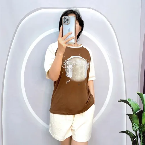 Đồ bộ quần đùi áo tay ngắn cổ tròn in hình