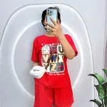 Đồ bộ quần đùi áo tay ngắn cổ tròn in hình