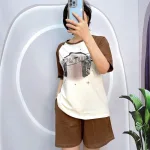 Đồ bộ quần đùi áo tay ngắn cổ tròn in hình
