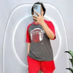 Đồ bộ quần đùi áo tay ngắn cổ tròn in hình