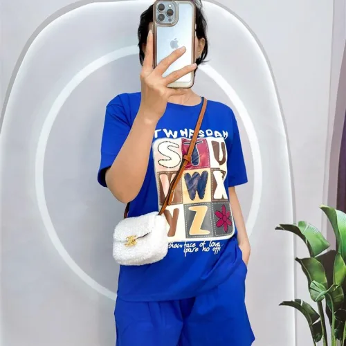 Đồ bộ quần đùi áo tay ngắn cổ tròn in hình
