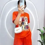 Đồ bộ quần đùi áo tay ngắn cổ tròn in hình