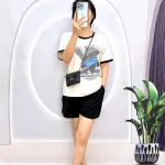 Đồ bộ quần đùi áo tay ngắn cổ tròn in hình