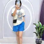 Đồ bộ quần đùi áo tay ngắn cổ tròn in hình