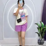 Đồ bộ quần đùi áo tay ngắn cổ tròn in hình