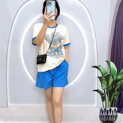 Đồ bộ quần đùi áo tay ngắn cổ tròn in hình