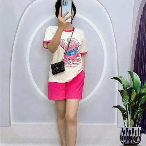 Đồ bộ quần đùi áo tay ngắn cổ tròn in hình