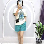 Đồ bộ quần đùi áo tay ngắn cổ tròn in hình