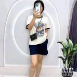 Đồ bộ quần đùi áo tay ngắn cổ tròn in hình