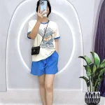 Đồ bộ quần đùi áo tay ngắn cổ tròn in hình