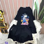 Đồ bộ quần đùi áo tay ngắn cổ tròn in hình