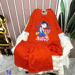 Đồ bộ quần đùi áo tay ngắn cổ tròn in hình