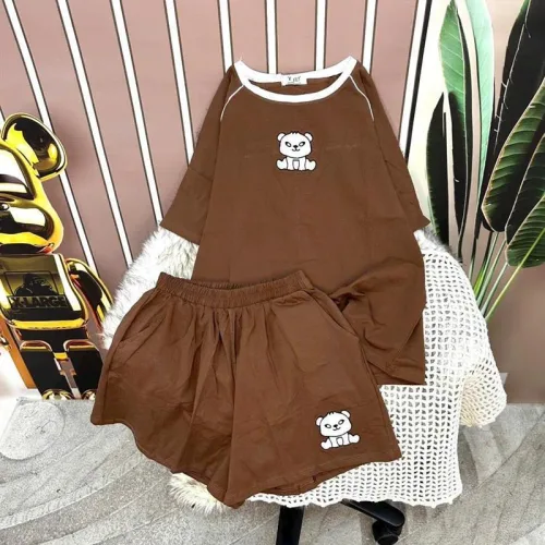 Đồ bộ quần đùi áo tay ngắn cổ tròn in hình