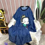 Đồ bộ quần đùi áo tay ngắn cổ tròn in hình bé gái