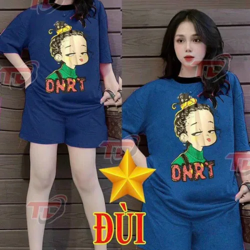 Đồ bộ quần đùi áo tay ngắn cổ tròn in hình bé gái