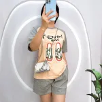 Đồ bộ quần đùi áo tay ngắn cổ tròn in hình dép