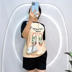 Đồ bộ quần đùi áo tay ngắn cổ tròn in hình dép