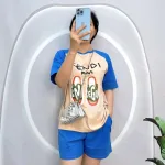 Đồ bộ quần đùi áo tay ngắn cổ tròn in hình dép