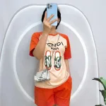 Đồ bộ quần đùi áo tay ngắn cổ tròn in hình dép