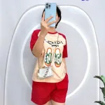 Đồ bộ quần đùi áo tay ngắn cổ tròn in hinh đôi dép