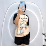 Đồ bộ quần đùi áo tay ngắn cổ tròn in hinh đôi dép