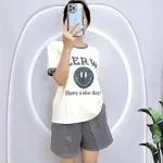 Đồ bộ quần đùi áo tay ngắn cổ tròn in hình mặt cười