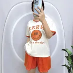 Đồ bộ quần đùi áo tay ngắn cổ tròn in hình mặt cười