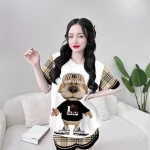 Đồ bộ quần đùi áo tay ngắn cổ tròn in hình mèo