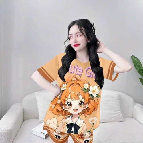 Đồ bộ quần đùi áo tay ngắn cổ tròn in hình mèo