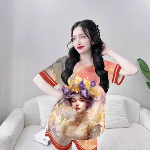 Đồ bộ quần đùi áo tay ngắn cổ tròn in hình mèo