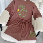 Đồ bộ quần đùi áo tay ngắn cổ tròn in hình mèo