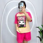 Đồ bộ quần đùi áo tay ngắn cổ tròn in hình thỏ