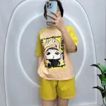 Đồ bộ quần đùi áo tay ngắn cổ tròn in hình thỏ