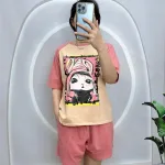 Đồ bộ quần đùi áo tay ngắn cổ tròn in hình thỏ