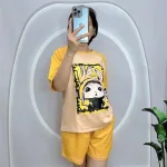 Đồ bộ quần đùi áo tay ngắn cổ tròn in hình thỏ
