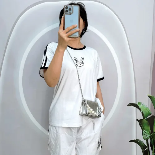 Đồ bộ quần đùi áo tay ngắn cổ tròn in hình thỏ