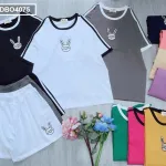 Đồ bộ quần đùi áo tay ngắn cổ tròn in hình thỏ