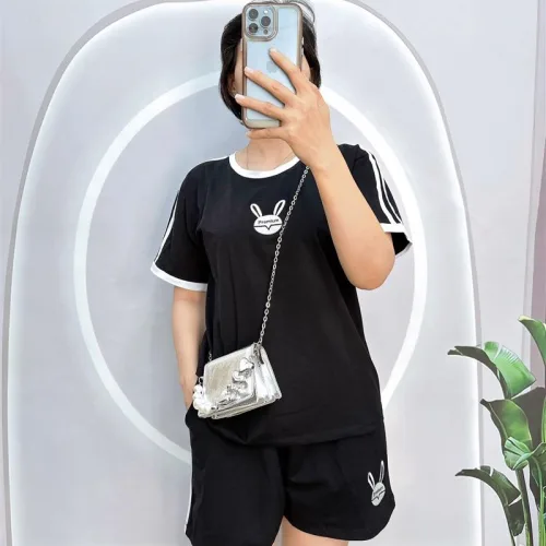 Đồ bộ quần đùi áo tay ngắn cổ tròn in hình thỏ
