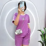 Đồ bộ quần đùi áo tay ngắn cổ tròn in hình thỏ