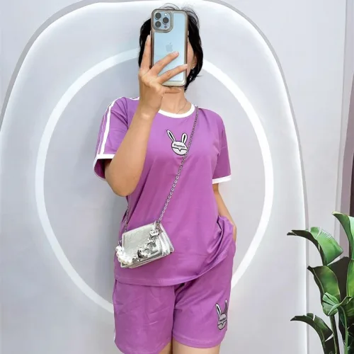 Đồ bộ quần đùi áo tay ngắn cổ tròn in hình thỏ