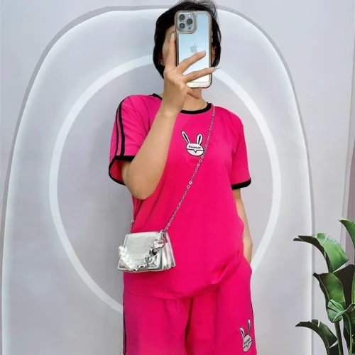 Đồ bộ quần đùi áo tay ngắn cổ tròn in hình thỏ
