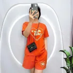 Đồ bộ quần đùi áo tay ngắn cổ tròn in hình trái tim