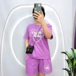 Đồ bộ quần đùi áo tay ngắn cổ tròn in hình trái tim