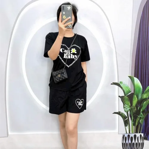 Đồ bộ quần đùi áo tay ngắn cổ tròn in hình trái tim