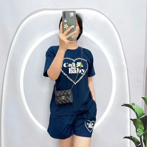 Đồ bộ quần đùi áo tay ngắn cổ tròn in hình trái tim