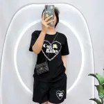 Đồ bộ quần đùi áo tay ngắn cổ tròn in hình trái tim